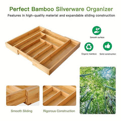 Bamboo Kitchen Box Divider Telescopic Storage Rack for Cutlery