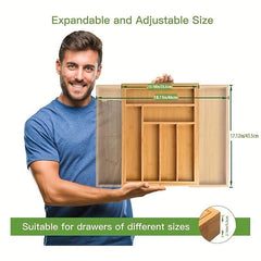 Bamboo Kitchen Box Divider Telescopic Storage Rack for Cutlery