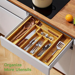 Bamboo Kitchen Box Divider Telescopic Storage Rack for Cutlery