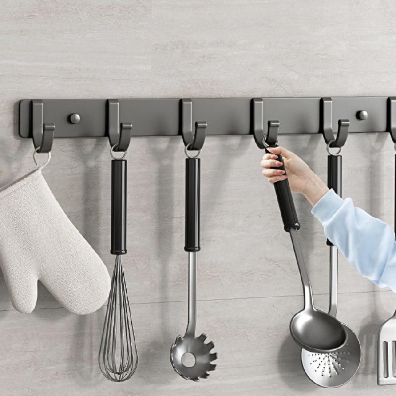 Kitchen Spatula Spoon Shelf Wall Mounted Storage Rack With Hook