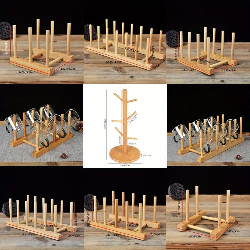Bamboo Cup Holder Drain Rack Kitchen Storage Organizer