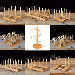 Bamboo Cup Holder Drain Rack Kitchen Storage Organizer