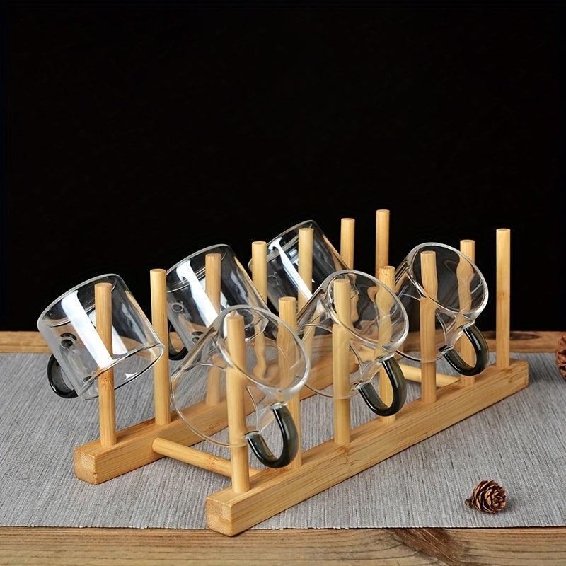 Bamboo Cup Holder Drain Rack Kitchen Storage Organizer