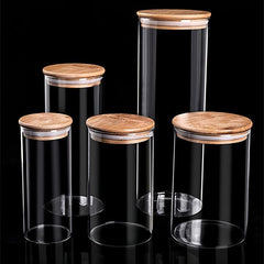 12pcs Glass Jar with Bamboo Cover Seasoning Container
