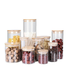 12pcs Glass Jar with Bamboo Cover Seasoning Container