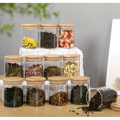12pcs Glass Jar with Bamboo Cover Seasoning Container