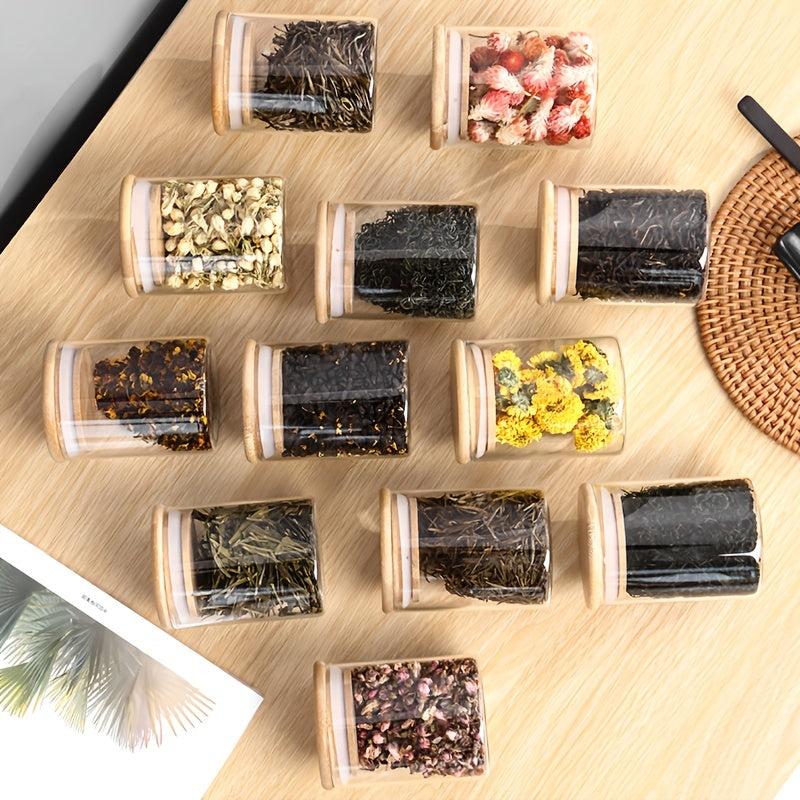 12pcs Glass Jar with Bamboo Cover Seasoning Container