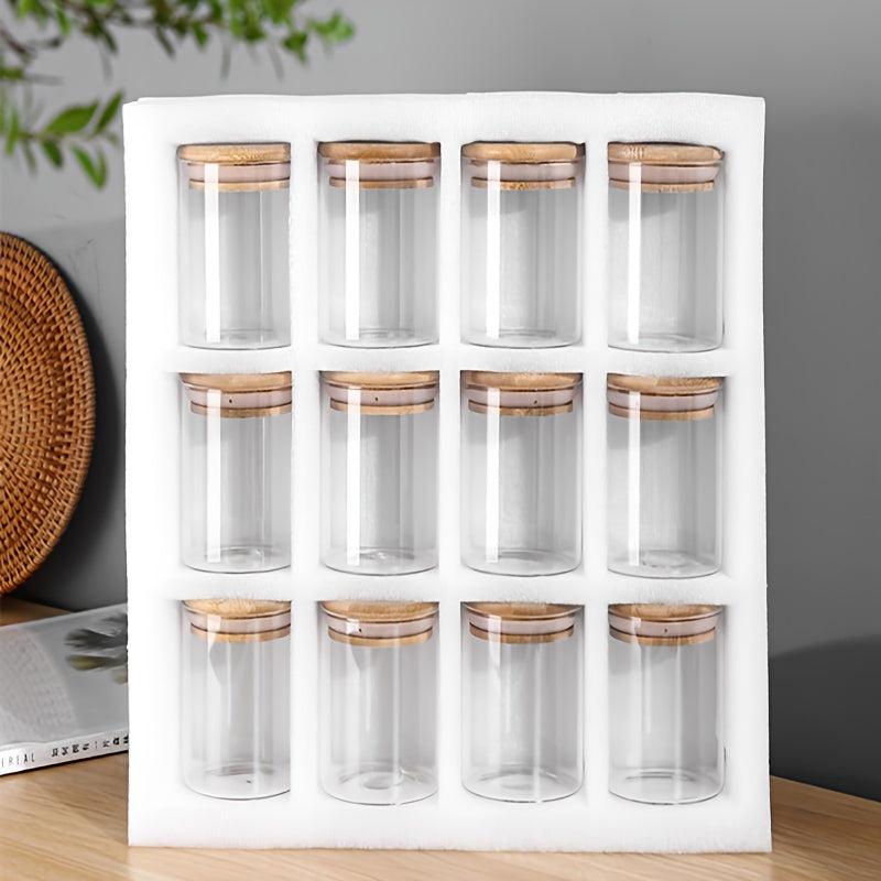 12pcs Glass Jar with Bamboo Cover Seasoning Container