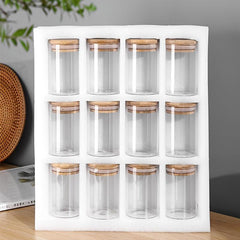 12pcs Glass Jar with Bamboo Cover Seasoning Container