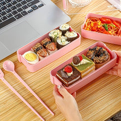 Three Tier Bento Box Lunch Box with Cutlery Square Lunch Box