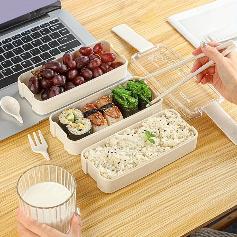 Three Tier Bento Box Lunch Box with Cutlery Square Lunch Box