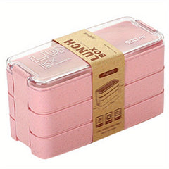 Three Tier Bento Box Lunch Box with Cutlery Square Lunch Box
