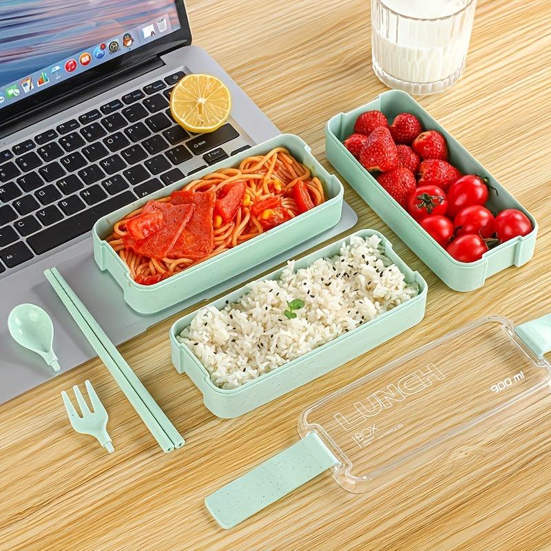 Leakproof Three Tier Bento Box with Cutlery - Perfect for Students Adults