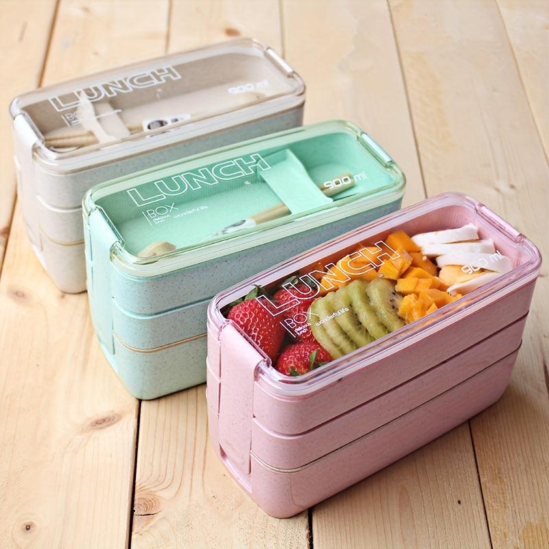 Leakproof Three Tier Bento Box with Cutlery - Perfect for Students Adults