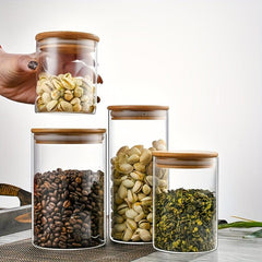 Glass Storage Jar Airtight Bamboo Lid
