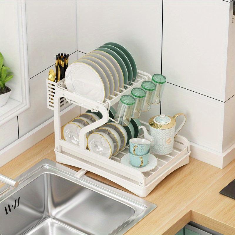 2 Tier Large Capacity Dish Rack With Drainboard Multifunctional Dish Drainer