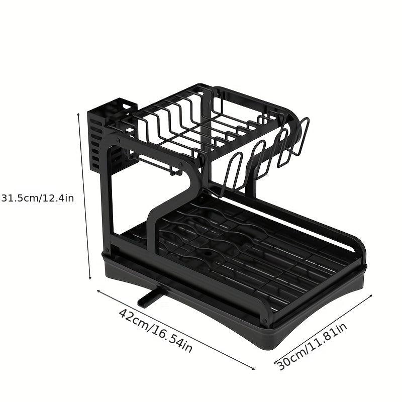 2 Tier Large Capacity Dish Rack With Drainboard Multifunctional Dish Drainer