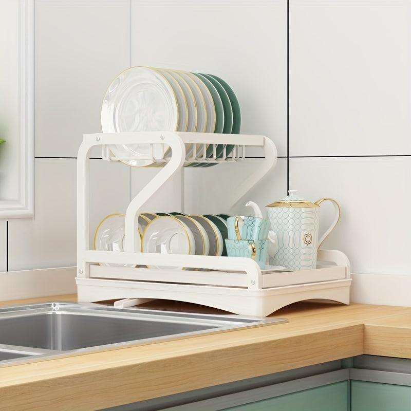 2 Tier Large Capacity Dish Rack With Drainboard Multifunctional Dish Drainer