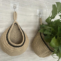 Bohemian Style Woven Basket Teardrop Shape for Kitchen Storage