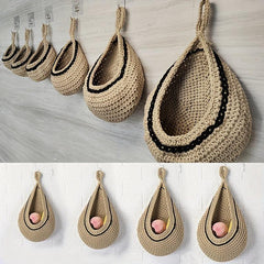 Bohemian Style Woven Basket Teardrop Shape for Kitchen Storage