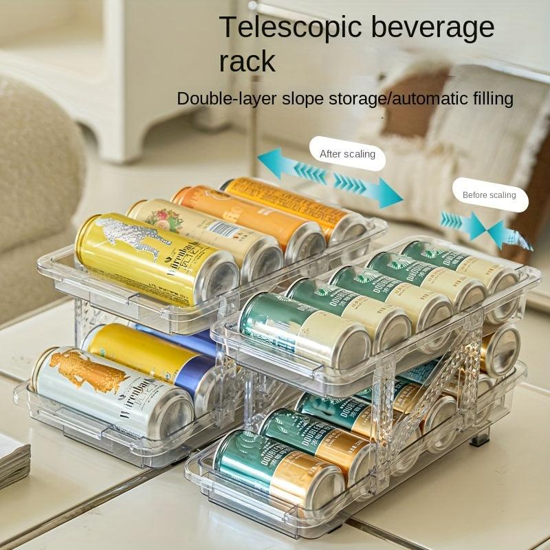 Telescopic Beverage Storage Box Automatic Filling Double layer Can Storage Rack