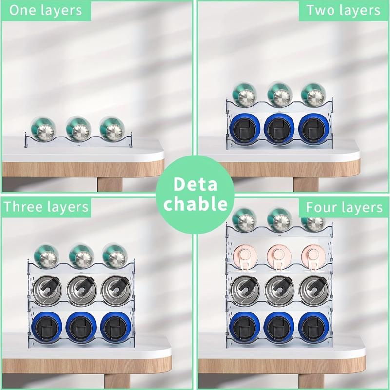 4pcs Cup Organizer for Cabinet & Fridge Clear Plastic Storage Holder