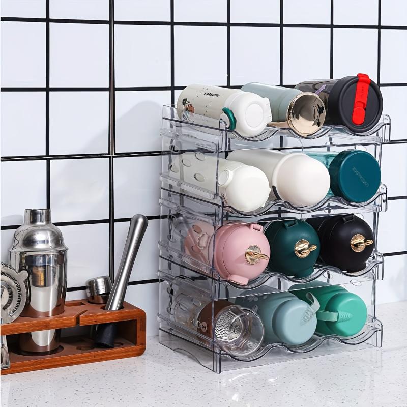 4pcs Cup Organizer for Cabinet & Fridge Clear Plastic Storage Holder