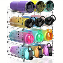 4pcs Cup Organizer for Cabinet & Fridge Clear Plastic Storage Holder
