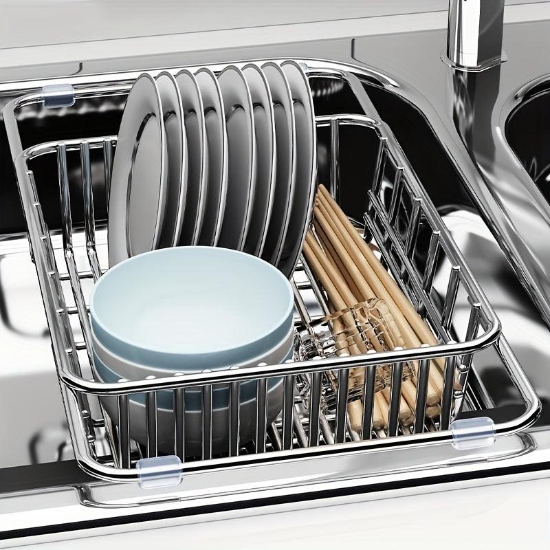 Adjustable Dish Drainer Over Sink Stainless Steel Colander