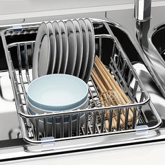 Adjustable Dish Drainer Over Sink Stainless Steel Colander