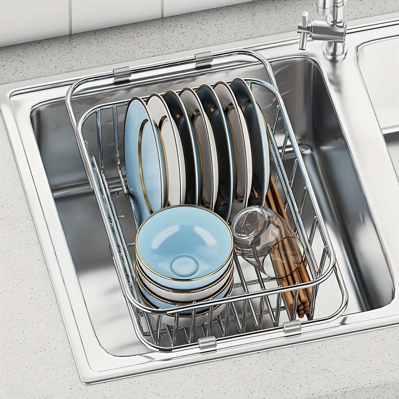 Adjustable Dish Drainer Over Sink Stainless Steel Colander