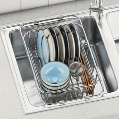 Adjustable Dish Drainer Over Sink Stainless Steel Colander