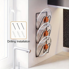 Pot Lid Organizer Kitchen Storage Rack No Drilling Wall Door Mounted