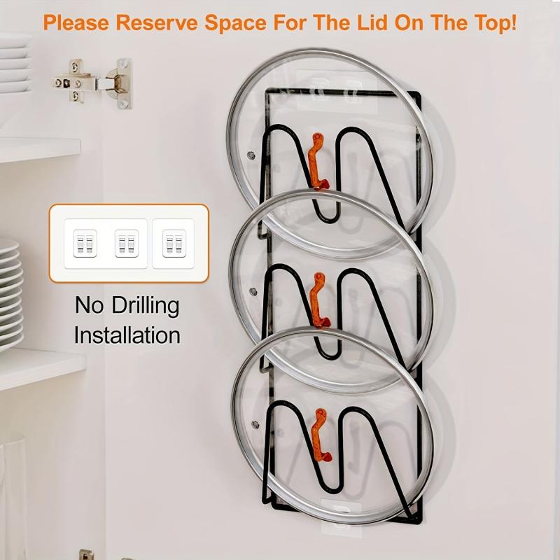 Pot Lid Organizer Kitchen Storage Rack No Drilling Wall Door Mounted