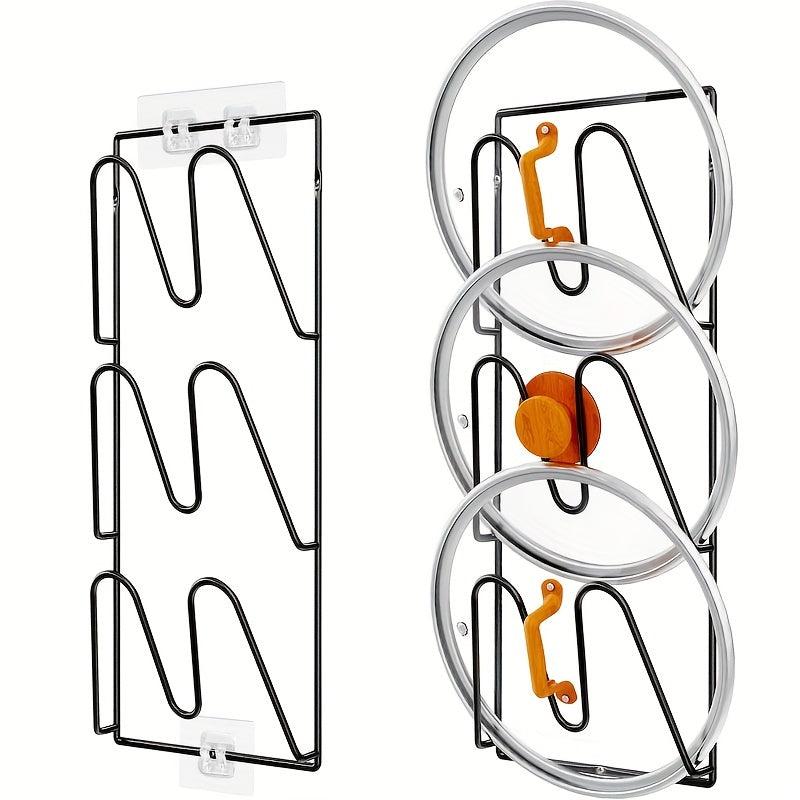Pot Lid Organizer Kitchen Storage Rack No Drilling Wall Door Mounted