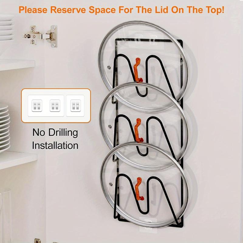 Pot Lid Organizer Kitchen Storage Rack No Drilling Wall Door Mounted