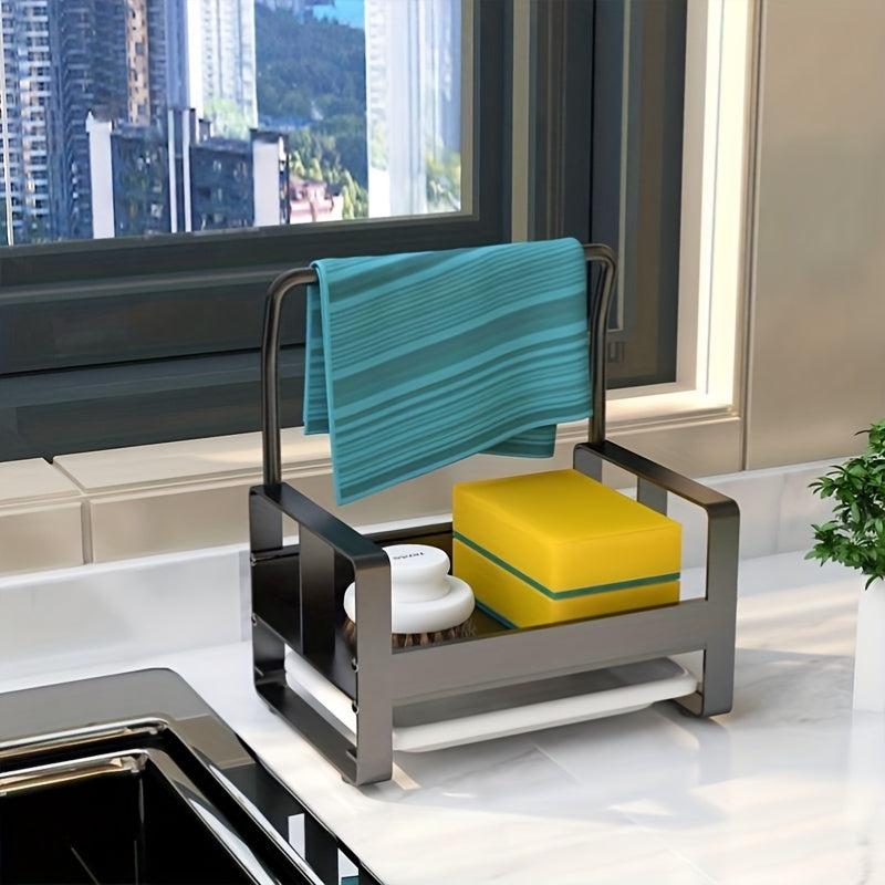 Wall Mounted Sink Caddy & Towel Rack for Kitchen Storage