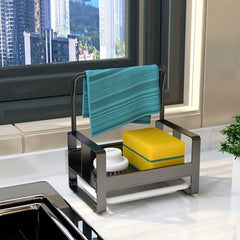 Wall Mounted Sink Caddy & Towel Rack for Kitchen Storage