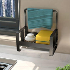 Wall Mounted Sink Caddy & Towel Rack for Kitchen Storage