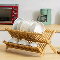 Bamboo Folding Dish Rack, 20 Grids, Kitchen & Restaurant Storage