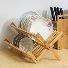 Bamboo Folding Dish Rack, 20 Grids, Kitchen & Restaurant Storage