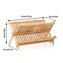 Bamboo Folding Dish Rack, 20 Grids, Kitchen & Restaurant Storage