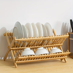 Bamboo Folding Dish Rack, 20 Grids, Kitchen & Restaurant Storage