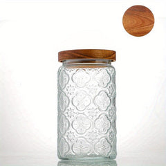 1000ml Vintage Glass Storage Jar with Airtight Wooden Lid