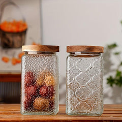 1000ml Vintage Glass Storage Jar with Airtight Wooden Lid