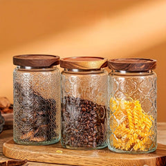 1000ml Vintage Glass Storage Jar with Airtight Wooden Lid