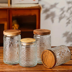 1000ml Vintage Glass Storage Jar with Airtight Wooden Lid
