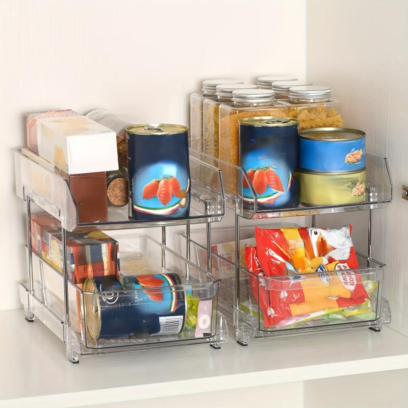 2 Tier Pull Out Pantry Organizer with Lid Divider