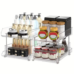 2 Tier Pull Out Pantry Organizer with Lid Divider