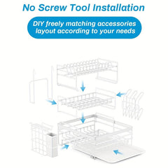 3 Tier Dish Drainer Rack with Drain Board - Kitchen Countertop Organizer